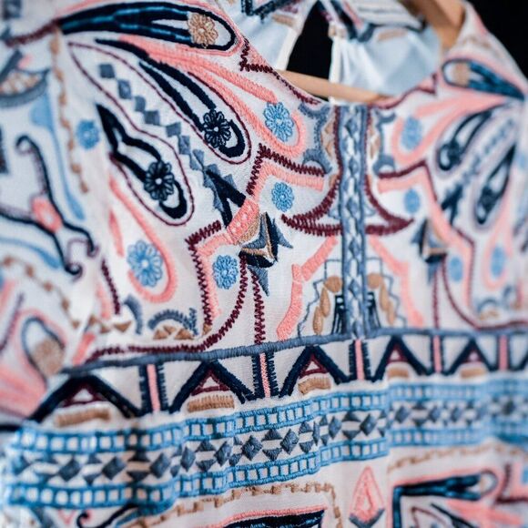 Abercrombie & Fitch Boho Embroidered Long Sleeve Top, Mesh Back with Shell - Picture 5 of 5